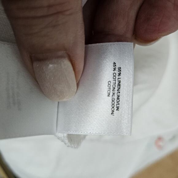 Pappagallo Women M White Linen Blend Tunic Top Blouse Pink Blue Embroidered - Picture 9 of 10